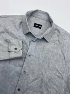 GIORGIO ARMANI Blue Long Sleeve Button Linen Dress Shirt Mens 15 3/4 40 Italy - Picture 1 of 11