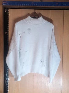 Chelsea DeBoer by Lily Lottie Distressed High Neck White Sweater Women's SZ XXL - Picture 1 of 9