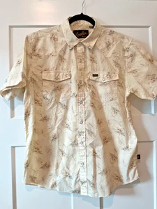 Howler Bros Shirt Mens M Floral Wheat H Bar B Pearl Snap Short Sleeve Beige - Picture 1 of 7