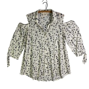 EMBER Sheer Long Sleeve Button Front Bird Pattern Woman’s Blouse Size L - Picture 1 of 10