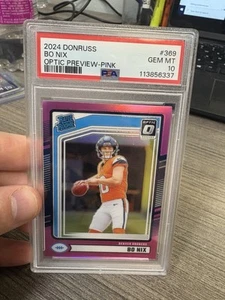 2024 Panini Donruss Bo Nix Optic Preview Pink Prizm RC #369 PSA 10 Broncos - Picture 1 of 2