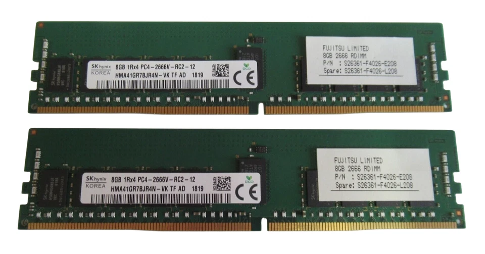 Hynix HMA41GR7BJR4N-VK 16GB (2x8GB) PC4-21300 DDR4-2666MHz ECC CL19 288P Memory - Image 1 of 4