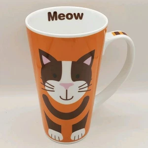 Cute Cat Meow Porcelain Mug Tall Typhoon Novelty Cup Orange Tea Coffee Gift - Picture 1 of 10