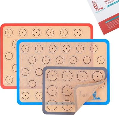 Alfombra de silicona para hornear macaron - Juego de 3 (2 medias hojas 16,5x11,6, rojo, azul, gris  Foto 1 de 4