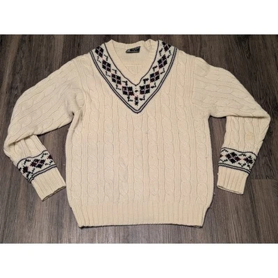 Suéter de cricket tejido con cable de lana Preswick & Moore cuello en V suéter grande ¡LEER! Foto 1 de 4