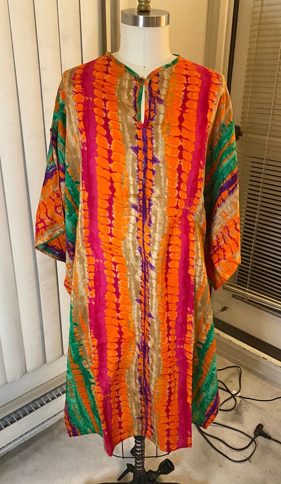 Corbata Caftán Teñida Boho Mumu Caftán Algodón Mujeres Hombres Unisex Hippie Naranja Verde Nueva Foto 1 de 4