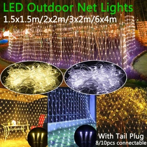 LED String Fairy Net Lights Curtains Mesh Outdoor Garden Christmas Party EU Plug - Picture 1 of 27