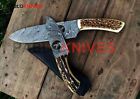 Premium Pair Of 2hand Forged Damascus Steel Hunting Full Tang Stag Antler Knives