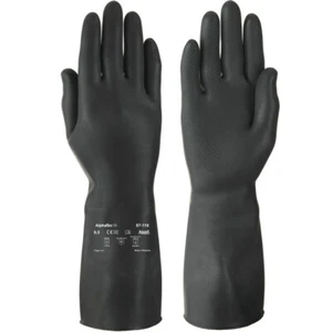 Ansell Alphatec 87-118 / G17K Industrial Heavyweight BLACK Rubber Latex Gloves - Picture 1 of 4