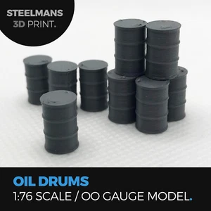 Oil Drum (10 Pack) 1:76 Scale / OO Gauge - Model Railway or Diorama GREY - Picture 1 of 1