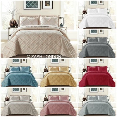 Embossed  Ruffle Quilted Bedspread Bed Throw Single Double King Size Bedding Set - Image 1 of 4