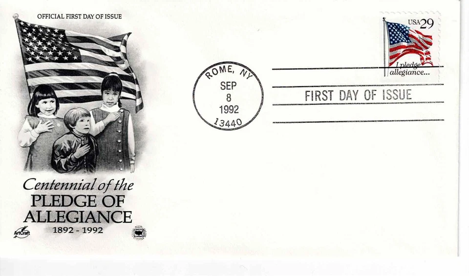 US Scott #2593, First Day Cover 9/8/92 Rome Single Pledge - Image 1 of 1