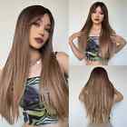 Ombre Grey Straight Wigs With Bangs Synthetic Party Wigs High Tempreature Hair