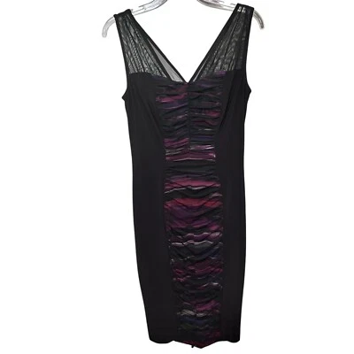 Vtg Y2K Cache Womens Black Cocktail Dress Size 4 Sheath Sleeveless Sheer Overlay - Image 1 of 4