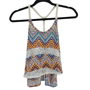 Rue21 Crop Top M Rope Racerback See Through Lace Chevron Swing Hippie Festival - Picture 1 of 10