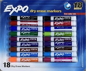 18 Expo LOW ODOR Dry Erase White Board Markers Assorted Colors - Picture 1 of 2