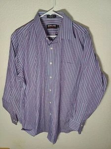 Kirkland Signature Mens Purple Striped Dress Shirt Extra Long No Iron 17-33 - Picture 1 of 8