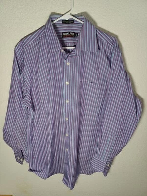 Kirkland Signature Mens Purple Striped Dress Shirt Extra Long No Iron 17-33 - Image 1 of 4
