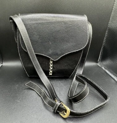 Inge Christopher Reino Unido Bolso Bandolera Cuero Guijarro Negro De Colección Foto 1 de 4