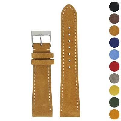 StrapsCo Mens Suede Leather Watch Band Strap 16mm 18mm 19mm 20mm 21mm 22mm 24mm - Image 1 of 2