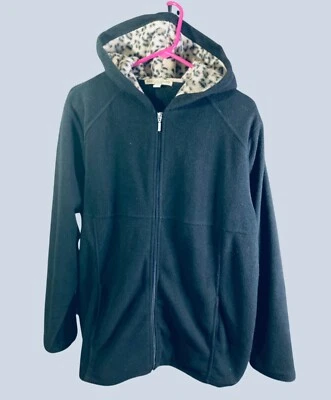 Carolyn Taylor Fleece Jacket Black Hoodie Full Zip Women's 1X w/Leopard Hood - Изображение 1 из 4