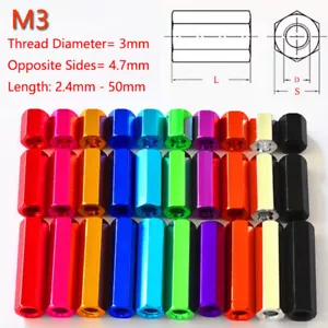 M3 Aluminium Alloy Threaded Standoff Spacers Hex Nuts Stud Sleeving Connector - Picture 1 of 9