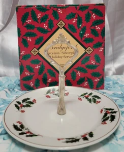 Bridgeford Porzellan Versilbert Urlaub Servierer mit Griff 7" Stechpalme Trim - Bild 1 von 8