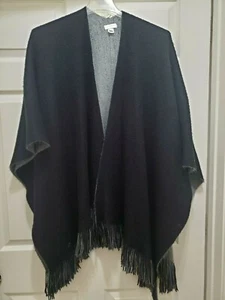 Cárdigan para mujer C talla única envolvente abierto con flecos dobladillo negro acrílico suave - Imagen 1 de 5