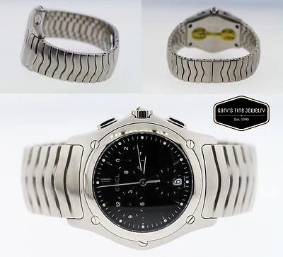 Ebel Classic Wave Men's Black Dial Chronograph Stainless Steel Watch $2600 MSRP - Image 1 of 4