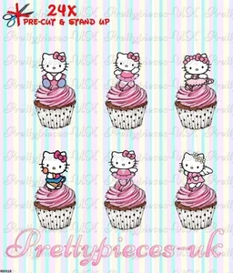 Hello Kitty 24 Stand-Up vorgeschnittene Oblate Papier Cup Cake Topper - Bild 1 von 6