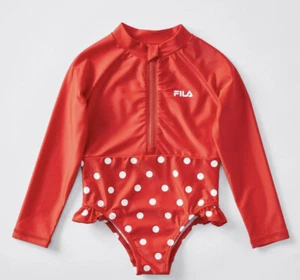 Girls size 4 Long sleeve FILA SAGE Swimsuit bathers RED  dots UPF50+ NEW 610 - Picture 1 of 3