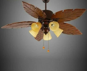Bedroom Ceiling Fan Lights 5 Head Wooden Fans Iron Leaf Blades Traditional Style - Picture 1 of 9