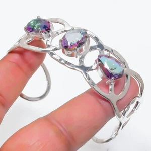 Mystic Topaz Gemstone 925 Sterling Silver Jewelry Adjustable Cuff Bracelet - Picture 1 of 1