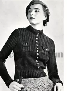 Strickmuster Damen Vintage 30er Jahre Rippstrick Pullover Pulli mit Taschen - Bild 1 von 1