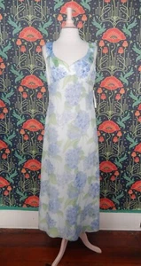 Vintage 90's Y2K Blue Green Hydrangea Print Romantic Empire Waist Maxi Dress 10 - Picture 1 of 5