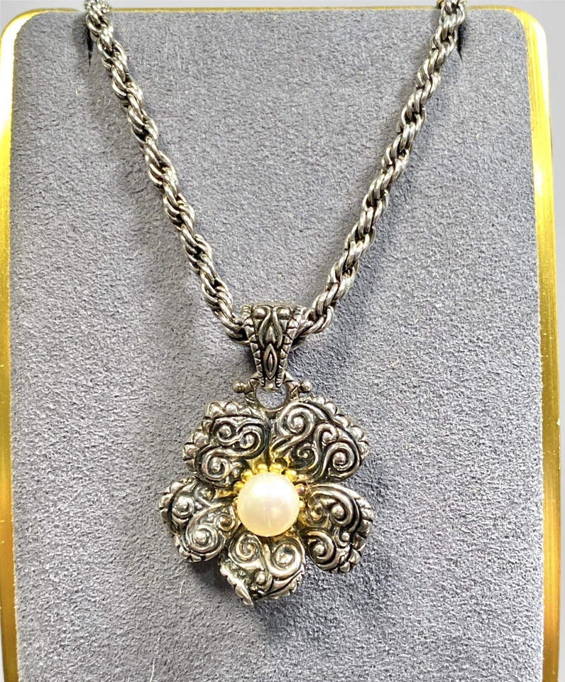 Barbara Bixby 纯银 18k 正品珍珠花朵增强项链 — 第 1/4 张图片