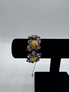 Vintage Juliana D&E Huge Aurora Borealis Rhinestones 5Link Bracelet Safety Chain - Picture 1 of 10