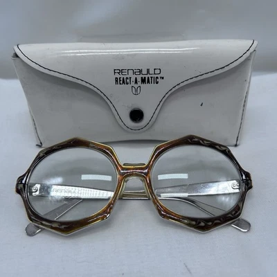 VTG Renauld Gold/ Tortoise Look React-A-Matic Glasses Octagon Frames RARE USA - Image 1 of 4