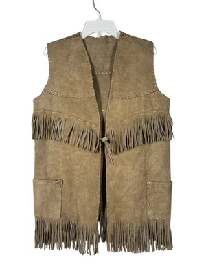 Vintage 70s fringed cowboy waistcoat suede leather beige small 8/10 - Image 1 of 4