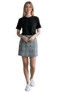 Minifalda Vineyard Vines para mujer S Glenn a cuadros negra mezcla de lana botón frontal nueva con etiquetas - Imagen 1 de 10