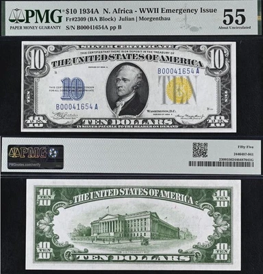 1934A $10 Silver Certificate PMG 55 - N. Africa WWII Emergency Issue 00041654 - Image 1 of 3