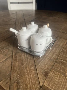 Pottery Barn Coffee House Crema Azúcar Miel Sprink Set Blanco - Imagen 1 de 6