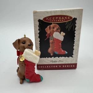 NEW VTG 1996 Puppy Love Hallmark Ornament #6 Dachshund with Stocking New In Box - Picture 1 of 11