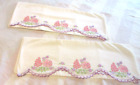 VTG Hand Embroidered FLORAL PURPLE & PINK WHITE Cotton Pillowcases 21