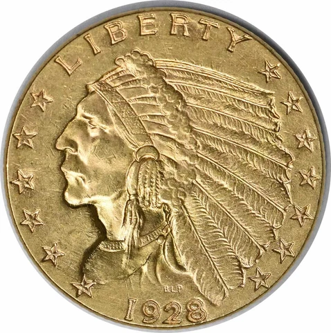 1928 $2.50 Gold Indian AU Slider Uncertified #1125 Cover