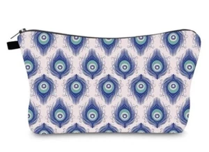 New💘Evil Eye Accessory Pouch Coin Purse Makeup Bag White Blue Polyester Feather - Picture 1 of 7