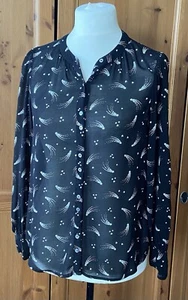 Monsoon Black Star Blouse | Chiffon | Long Sleeve | Celestial | Gothic Size 12 - Picture 1 of 7