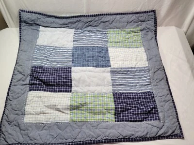 Funda de almohada Pottery Barn Patchwork grande 26x26” cuadrada azul a cuadros falsa Foto 1 de 3