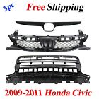 For 2009-2011 Honda Civic Front Bumper Grille Assembly + Molding Trim Set 3Pc