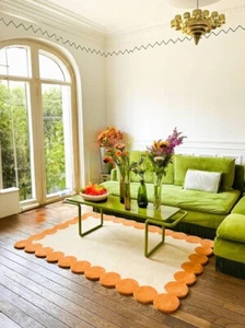Premium Orange colour Scallop Rug bohemian Handmade designer rug Hand Tufted Rug - Picture 1 of 6